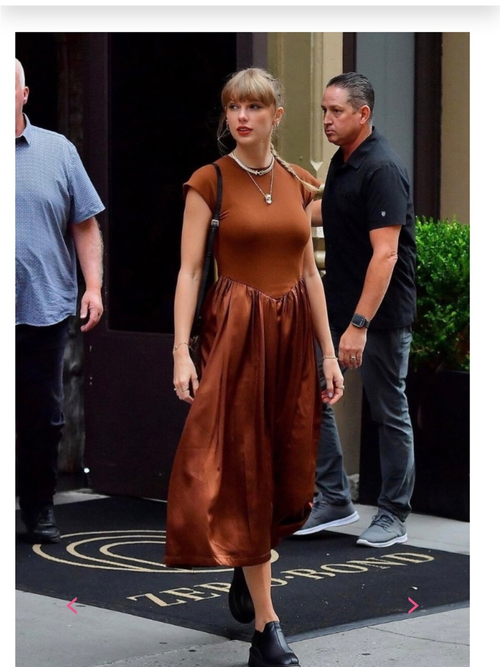 As seen on Taylor Swift - Brown Cotton and Satin-Blend Cap Sleeve Midi Dress